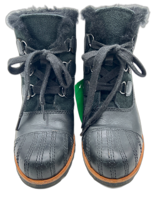 Ugg Shoe Size 6.5 Black Leather & Suede Shearling Lined Round Toe Wedge Booties Black / 6.5