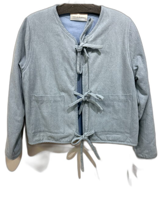 Loeffler Randall Size S Light Wash Cotton Denim Tie Front Patch Pocket Jacket Light Wash / S