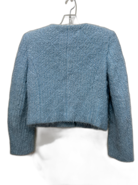 MNG Size XS Light Blue Cotton Blend Textured Shoulder Pads Button Front Jacket Light Blue / XS