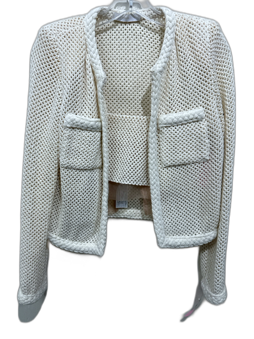 MNG Cream Cotton Blend Sheer Detail Open Knit Spaghetti Strap Jacket Set Cream / XS/S