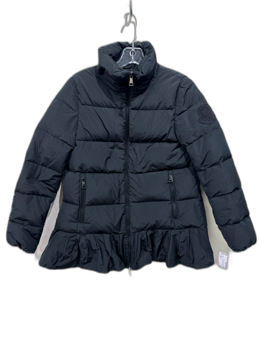 Moncler Size 0 Black Polyester Down Fill Ruffle Detail Zip Front Puffer Coat Black / 0