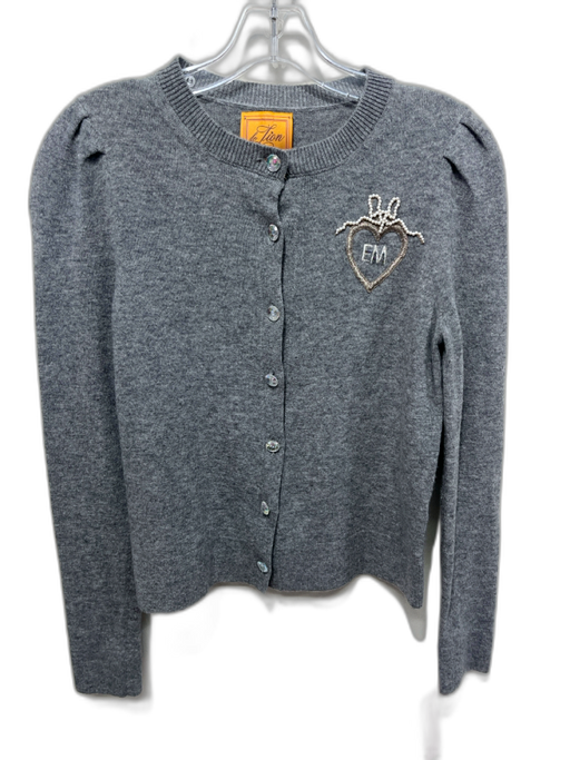 Le Lion Size Small Gray, White & Iridescent Merino Wool Rib Knit Cardigan Gray, White & Iridescent / Small