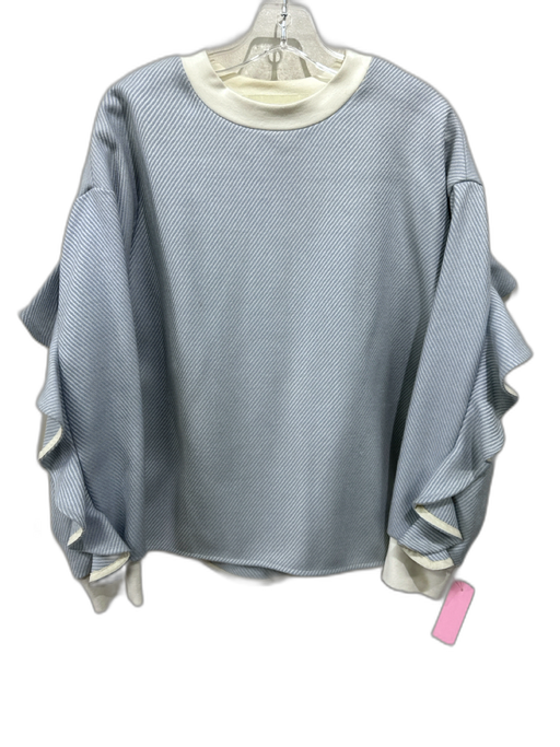 Tish Cox Size M Light Blue & Cream No Fabric Tag Knit Striped Crew Neck Sweater Light Blue & Cream / M