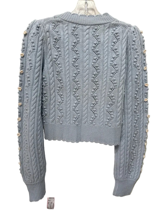 Needle & Thread Size Small Light Blue & Cream Merino Wool Cable Knit Cardigan