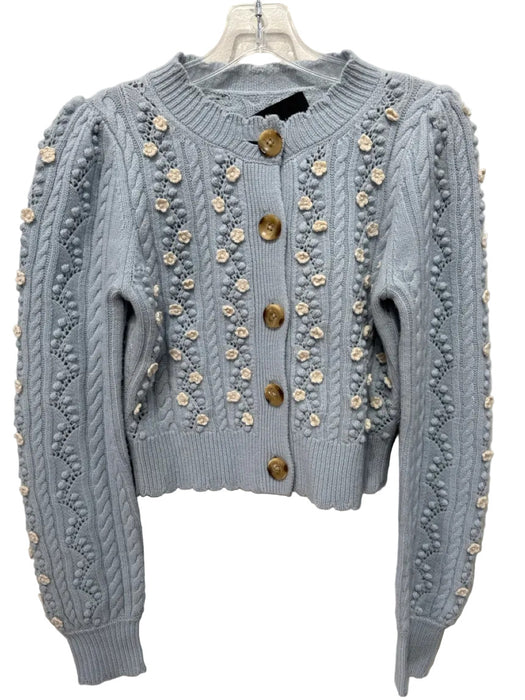 Needle & Thread Size Small Light Blue & Cream Merino Wool Cable Knit Cardigan