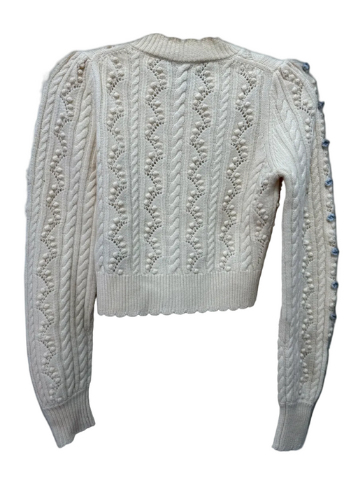 Needle & Thread Size XS Cream & Light Blue Merino Wool Cable Knit Cardigan Cream & Light Blue / XS