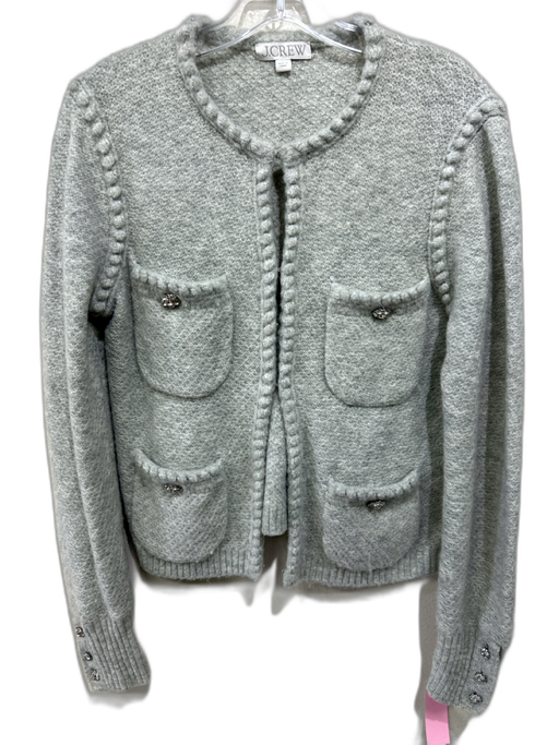 J. Crew Size XS Gray & Clear Acrylic & Wool Knit Knot Detail Pockets Cardigan Gray & Clear / XS