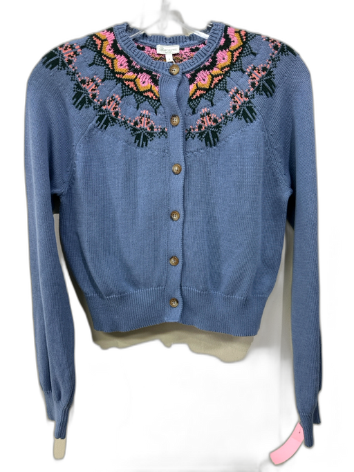 Bea Colette Size S Periwinkle & Pink Cotton Rib Knit scallop neckline Cardigan Periwinkle & Pink / S