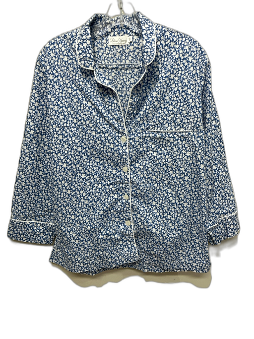 Dina Yang Size XS Blue & White Cotton Floral Button Up & Collar Pant Set Blue & White / XS