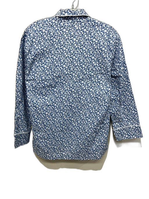 Dina Yang Size XS Blue & White Cotton Floral Button Up & Collar Pant Set Blue & White / XS