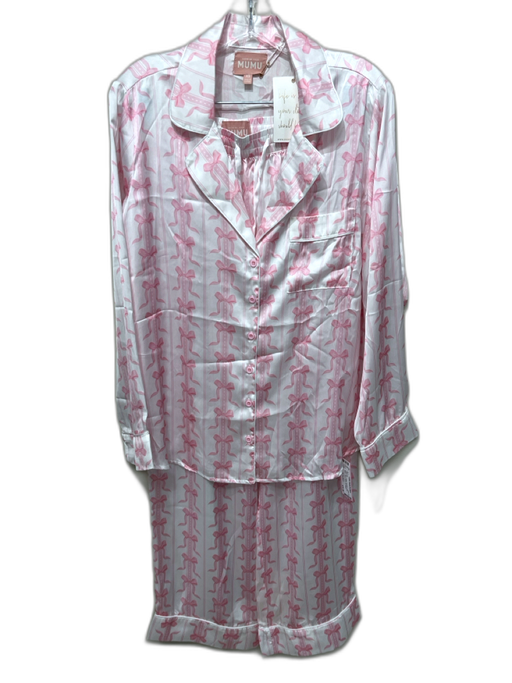 Show Me Your Mumu Size XS Pink & White Polyester Long Sleeve Bows Pant Set Pink & White / XS