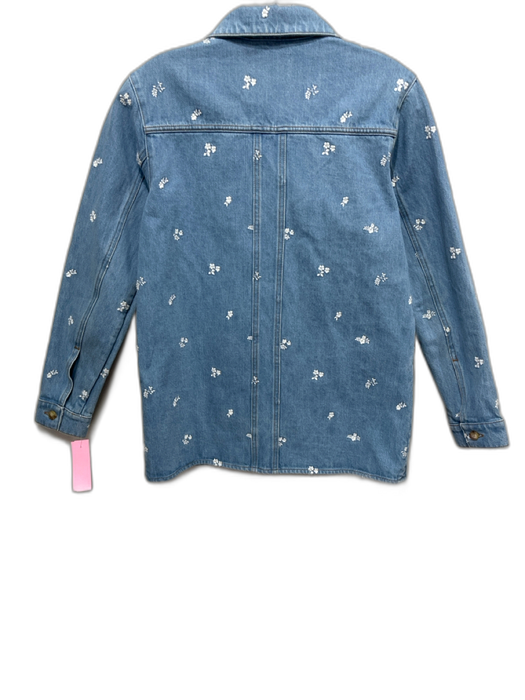 Sezane Size XS Light Wash Cotton Denim Floral Embroidered Pockets Jacket Light Wash / XS
