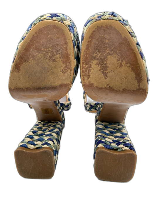 Castaner Shoe Size 36 Blue, Green & Cream Raffia Rounded Square Toe Sandals Blue, Green & Cream / 36