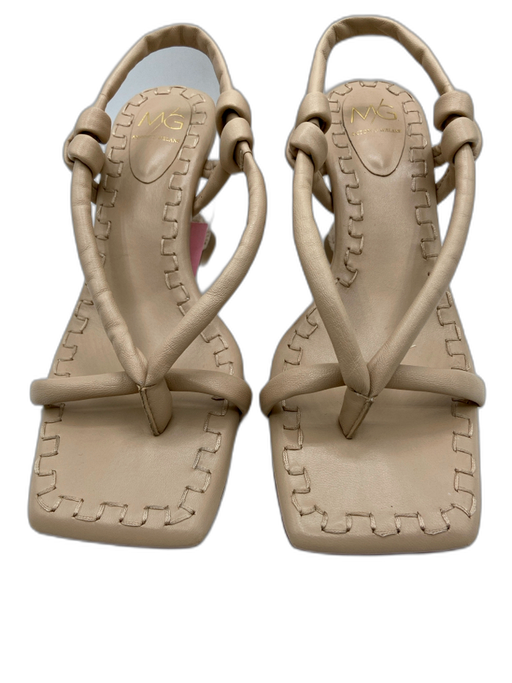 Antonio Melani Shoe Size 6.5 Beige Leather Square Toe Stitch Detail Sandals Beige / 6.5