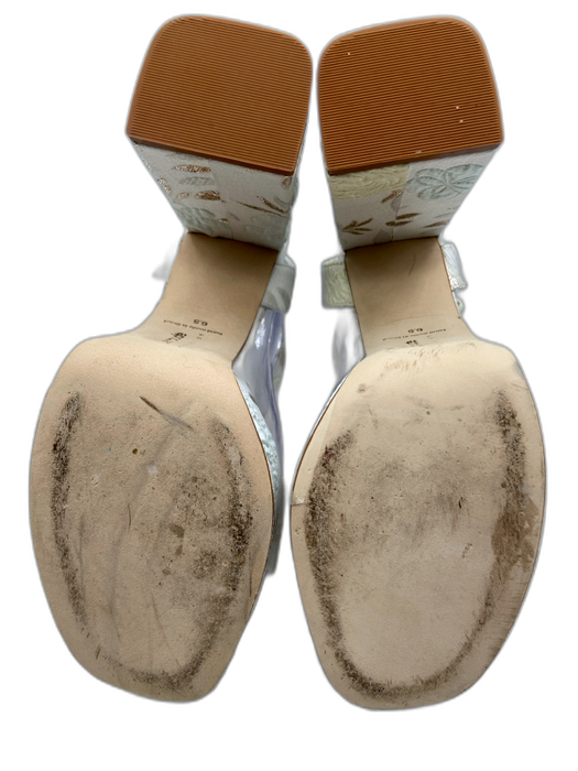 Larroude Shoe Size 6.5 White, Cream & Gold Brocade Floral Square Toe Sandals White, Cream & Gold / 6.5