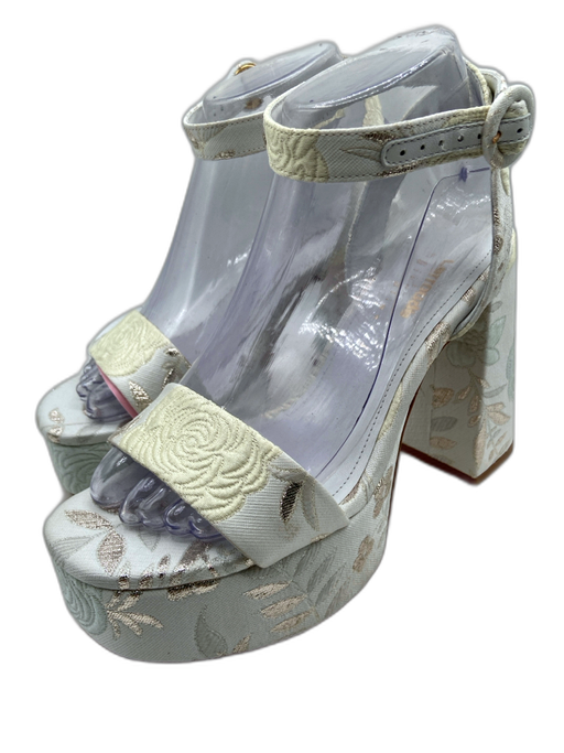 Larroude Shoe Size 6.5 White, Cream & Gold Brocade Floral Square Toe Sandals White, Cream & Gold / 6.5