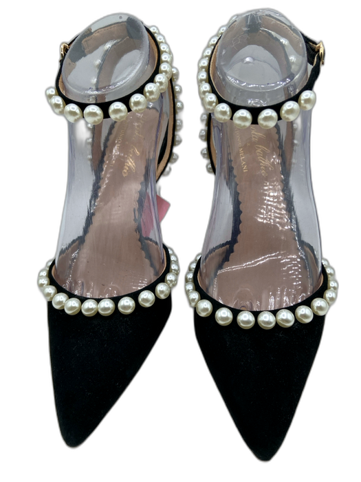 Antonio Melani Shoe Size 6.5 Black & White Suede Pointed Toe Pearl Detail Pumps Black & White / 6.5