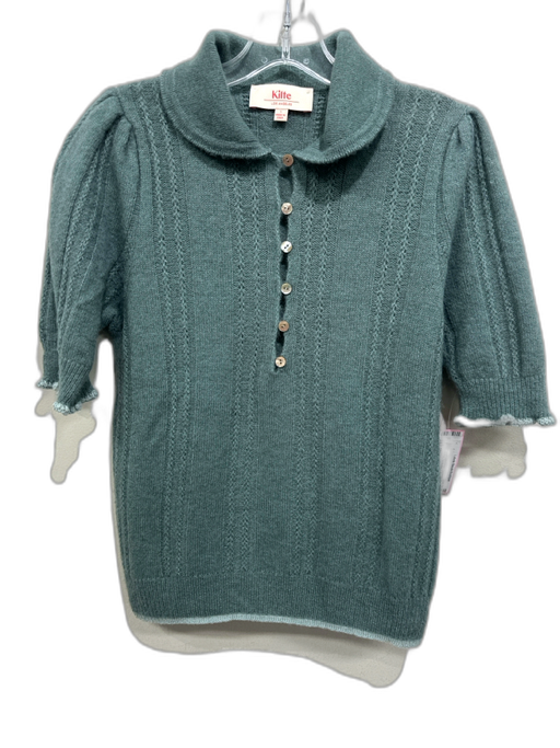 Kilte Size 1 Green & Light Green Cashmere Blend Open Knit 1/2 Button Sweater Green & Light Green / 1