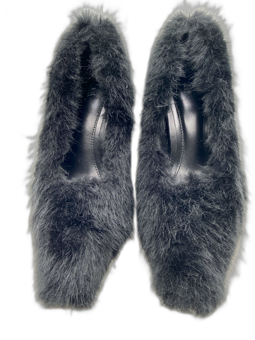 Zara Shoe Size 36 Black Polyester Furry Pointed Toe Mid Heel Pumps Black / 36