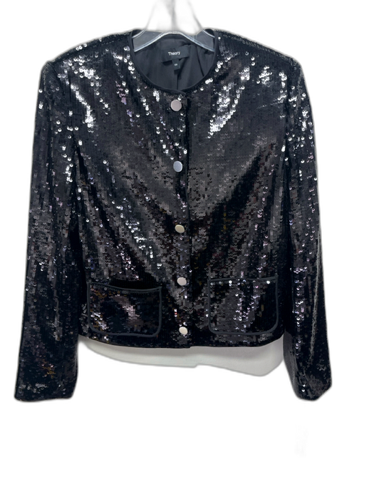 Theory Size 00 Black Polyester All Over Sequins Silver Buttons Jacket Black / 00
