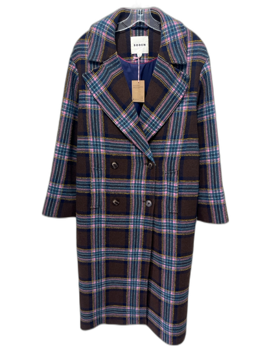 Boden Size 2 Brown, Blue & Multi Wool Blend Plaid Double Breasted Pockets Coat Brown, Blue & Multi / 2