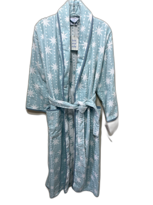 Weezie Towels Size XS Baby Blue & White Cotton Terry Cloth stars Pockets Robe Baby Blue & White / XS