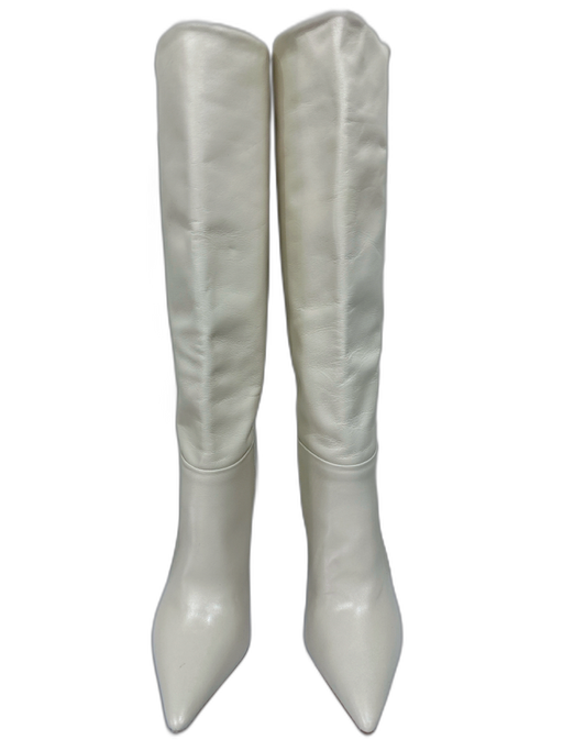 Larroude Shoe Size 6.5 Creme Leather Pointed Toe Paneled Below Knee Boots Creme / 6.5