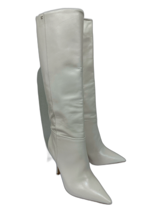 Larroude Shoe Size 6.5 Creme Leather Pointed Toe Paneled Below Knee Boots Creme / 6.5
