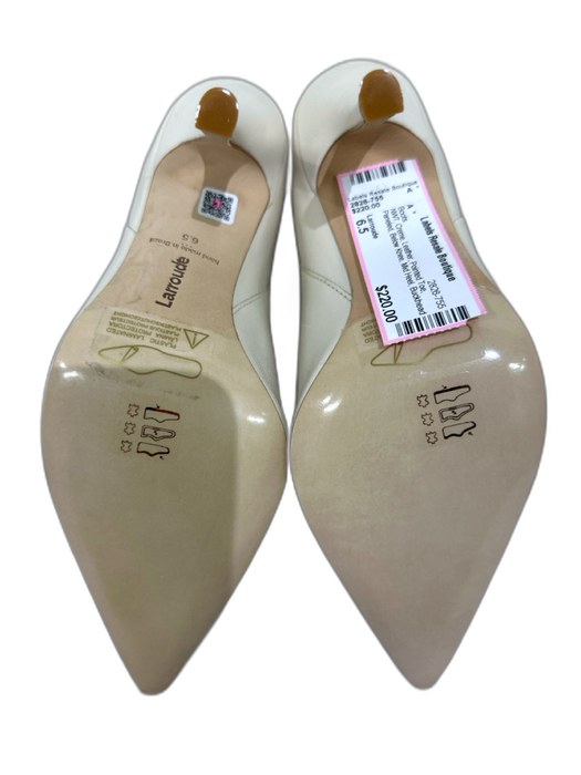 Larroude Shoe Size 6.5 Creme Leather Pointed Toe Paneled Below Knee Boots Creme / 6.5