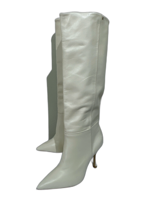 Larroude Shoe Size 6.5 Creme Leather Pointed Toe Paneled Below Knee Boots Creme / 6.5