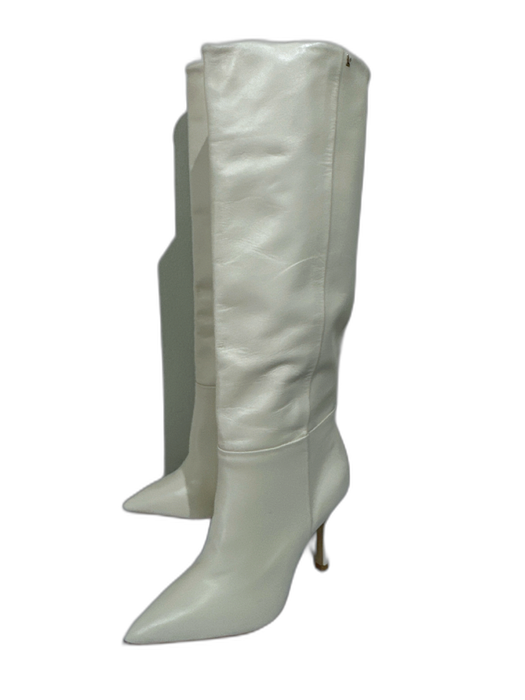 Larroude Shoe Size 6.5 Creme Leather Pointed Toe Paneled Below Knee Boots Creme / 6.5