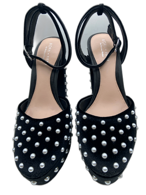 Antonio Melani Shoe Size 7 Black & White Velvet Round Toe All Over Pearls Pumps Black & White / 7