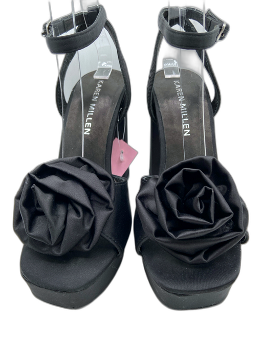 Karen Millen Shoe Size 37 Black Satin Square Toe Rose Platform ankle strap Pumps Black / 37
