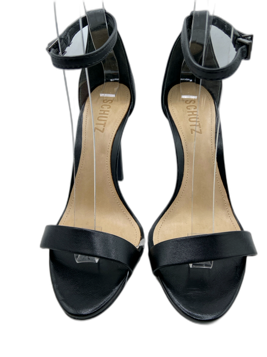 Schutz Shoe Size 6 Black Leather Round Toe Strap Ankle Strap Stiletto Sandals Black / 6