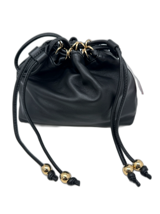 J. Crew Black Leather Drawstring Gold Hardware handbag Bag Black / Small