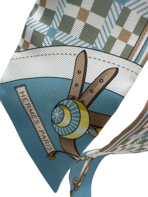 Hermes Light Blue, Tan & Yellow Silk Thin Twilly scarf Light Blue, Tan & Yellow / Small