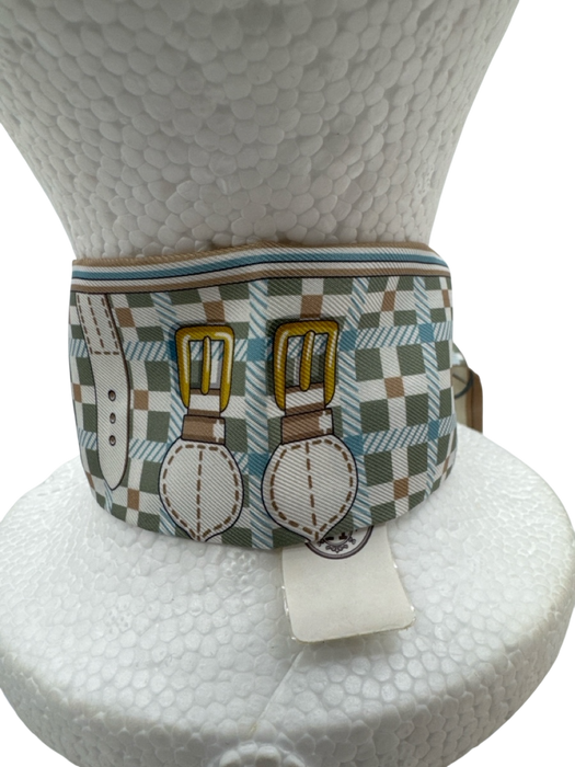 Hermes Light Blue, Tan & Yellow Silk Thin Twilly scarf Light Blue, Tan & Yellow / Small