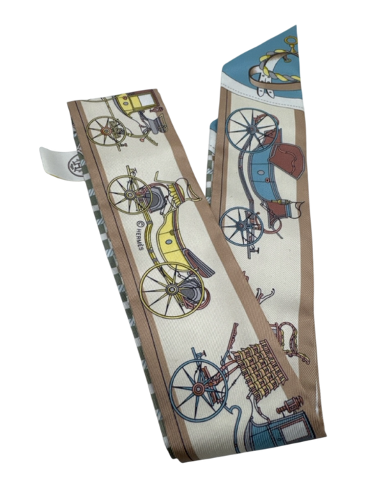 Hermes Light Blue, Tan & Yellow Silk Thin Twilly scarf Light Blue, Tan & Yellow / Small
