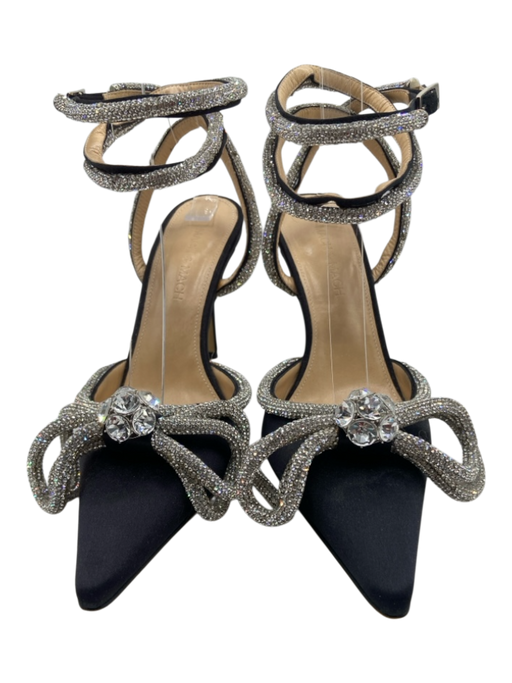 Mach & Mach Shoe Size 36.5 Black & Silver Satin Jeweled Bow Pointed Toe Pumps Black & Silver / 36.5