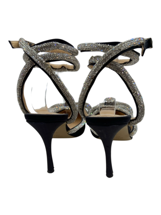 Mach & Mach Shoe Size 36.5 Black & Silver Satin Jeweled Bow Pointed Toe Pumps Black & Silver / 36.5