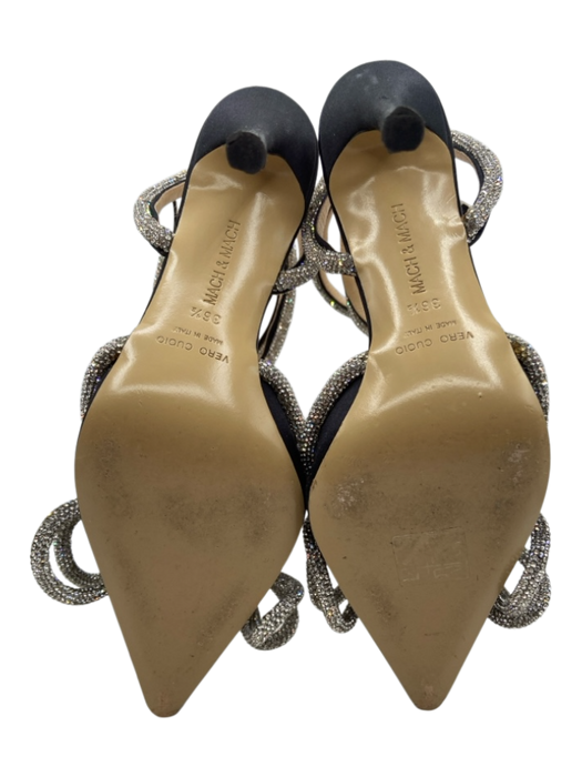 Mach & Mach Shoe Size 36.5 Black & Silver Satin Jeweled Bow Pointed Toe Pumps Black & Silver / 36.5