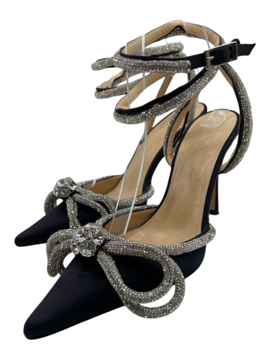 Mach & Mach Shoe Size 36.5 Black & Silver Satin Jeweled Bow Pointed Toe Pumps Black & Silver / 36.5