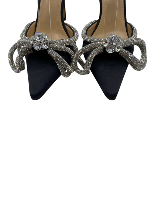 Mach & Mach Shoe Size 36.5 Black & Silver Satin Jeweled Bow Pointed Toe Pumps Black & Silver / 36.5
