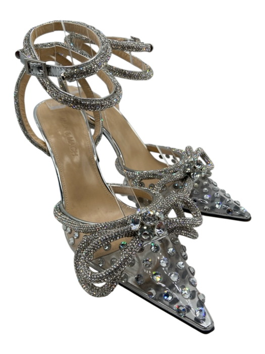 Mach & Mach Shoe Size 36.5 Silver & Clear PVC Crystal Embellishments Bow Pumps Silver & Clear / 36.5