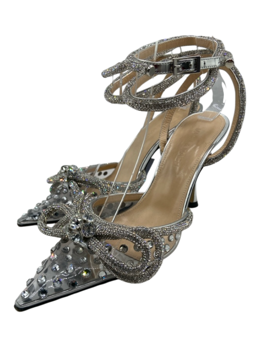 Mach & Mach Shoe Size 36.5 Silver & Clear PVC Crystal Embellishments Bow Pumps Silver & Clear / 36.5
