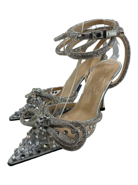 Mach & Mach Shoe Size 36.5 Silver & Clear PVC Crystal Embellishments Bow Pumps Silver & Clear / 36.5