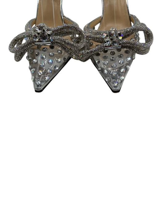 Mach & Mach Shoe Size 36.5 Silver & Clear PVC Crystal Embellishments Bow Pumps Silver & Clear / 36.5