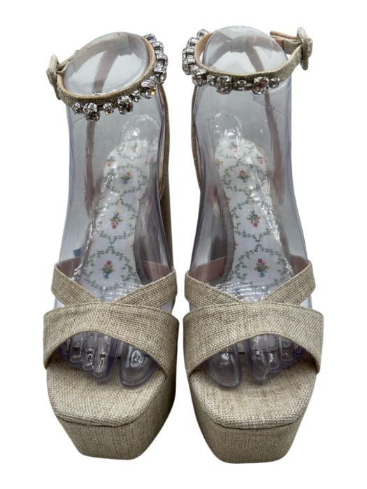 Hill House Shoe Size 36.5 Beige & Silver Canvas Crystal Embellishments Sandals Beige & Silver / 36.5