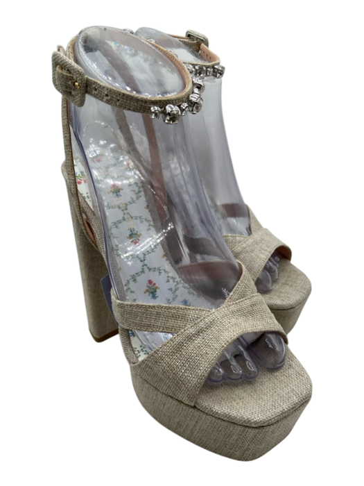 Hill House Shoe Size 36.5 Beige & Silver Canvas Crystal Embellishments Sandals Beige & Silver / 36.5