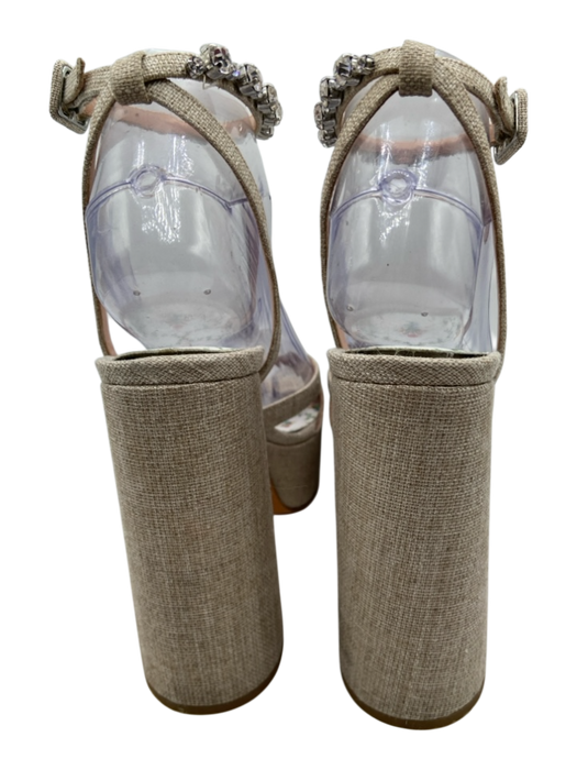 Hill House Shoe Size 36.5 Beige & Silver Canvas Crystal Embellishments Sandals Beige & Silver / 36.5